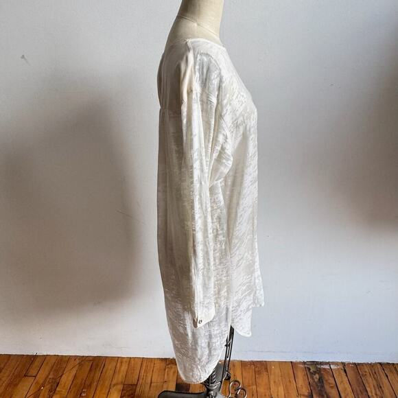 3.1 PHILLIP LIM Sheer Abstract Burnout Ivory Print Long Sleeve Midi Shirt Dress - Picture 3 of 8